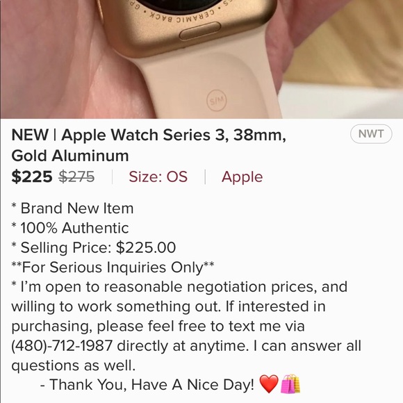 SCAM: APPLE WATCH SERIES 3 W/ # 646-387-3592 - Picture 5 of 7